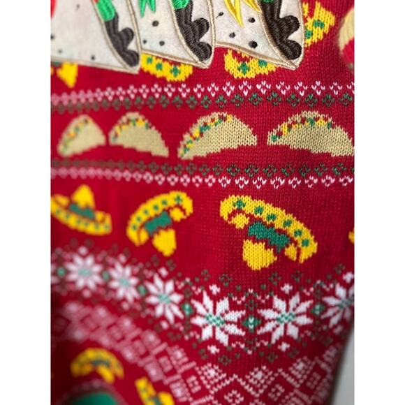 Blizzard Bay Tacos Sombreros Red Ugly Christmas Holiday Sweater Size Small Party - Picture 4 of 6